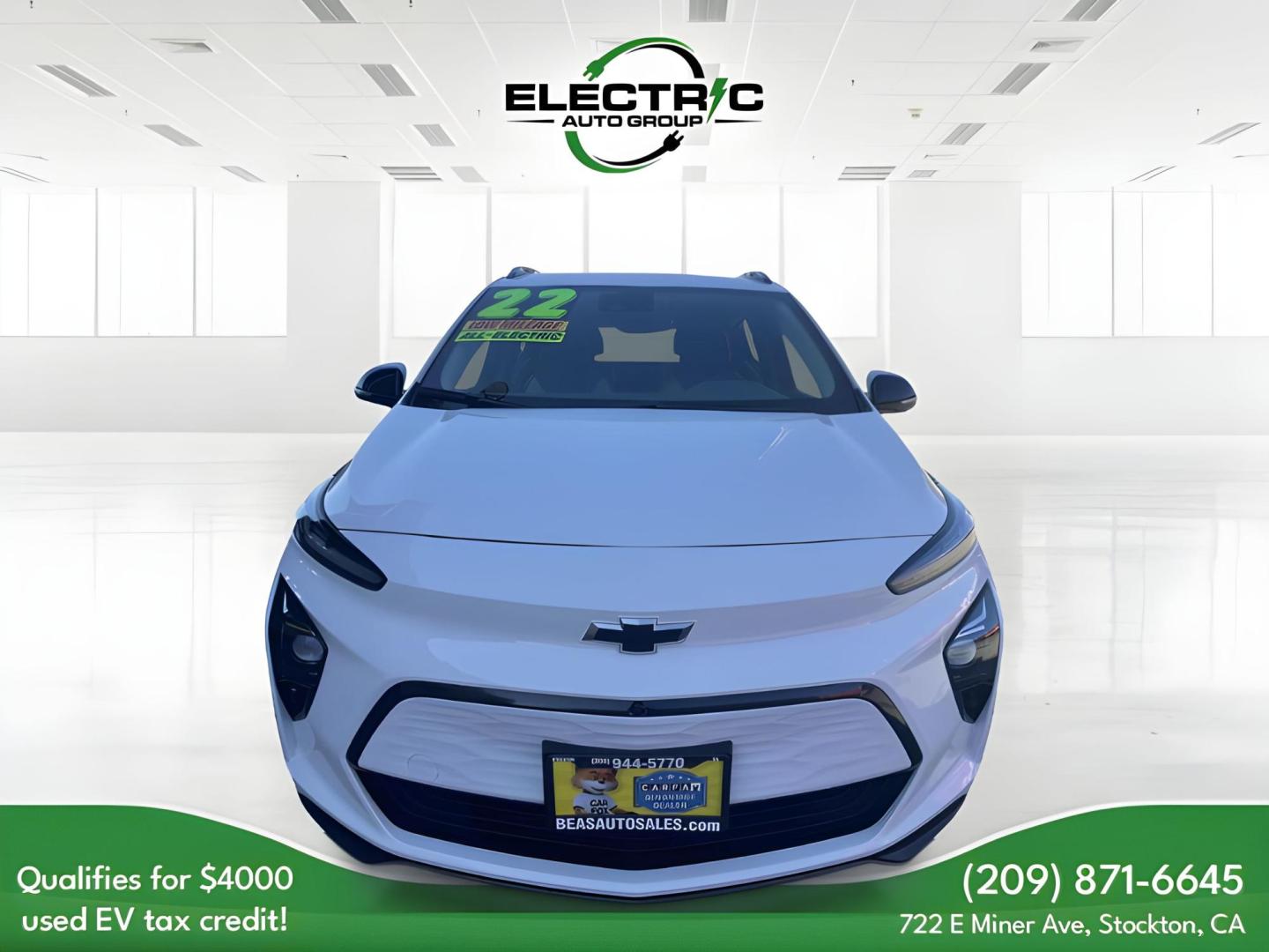 2022 WHITE Chevrolet Bolt EV 2LT (1G1FZ6S07N4) with an ELECTRIC engine, 1A transmission, located at 722 E Miner Ave, Stockton, CA, 95202, (209) 871-6645, 37.956711, -121.282310 - PLUS TAXES AND FEES - Photo#1