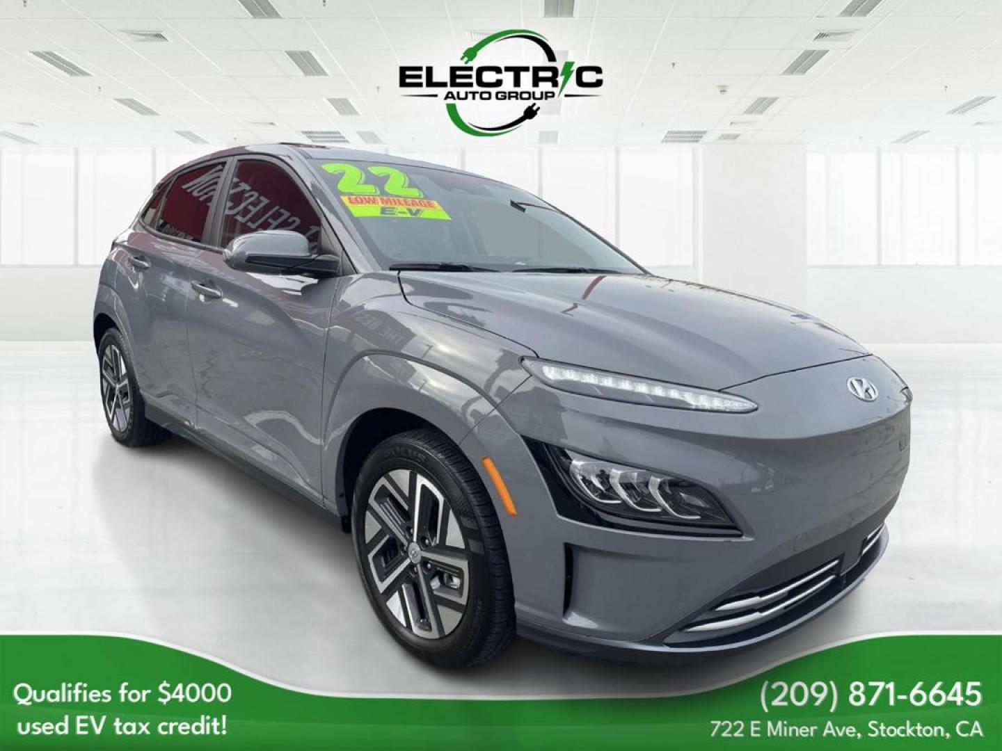 2022 Hyundai Kona EV Ultimate (KM8K53AG4NU) with an ELECTRIC engine, 1A transmission, located at 722 E Miner Ave, Stockton, CA, 95202, (209) 871-6645, 37.956711, -121.282310 - PLUS TAXES AND FEES - Photo#0
